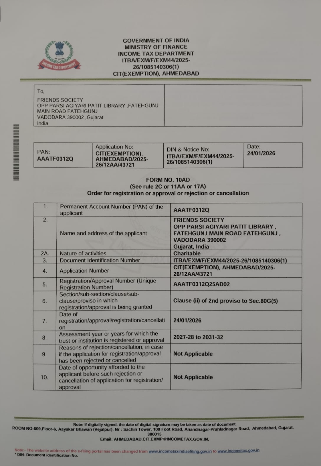 80G Tax Exemption Certificate thumbnail
